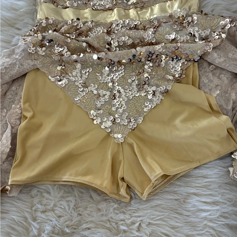 Sparkling Gold Sequin Jazz Hip Hop Dance Costume Dress/Shorts